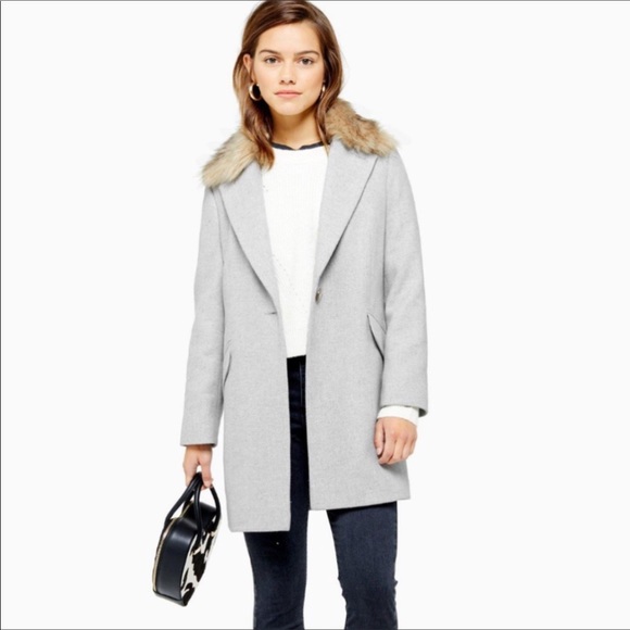 Topshop Jackets \u0026 Coats | Topshop Monica Faux Fur Removable Collar Coat 10 | Color: Gray/Tan | Size: 10 | Twistedsissy's Closet